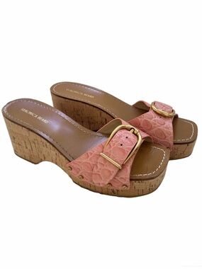 Veronica Beard Mock-Croc Size 6 Pink Cork Platform Wedge Sandals Wedges